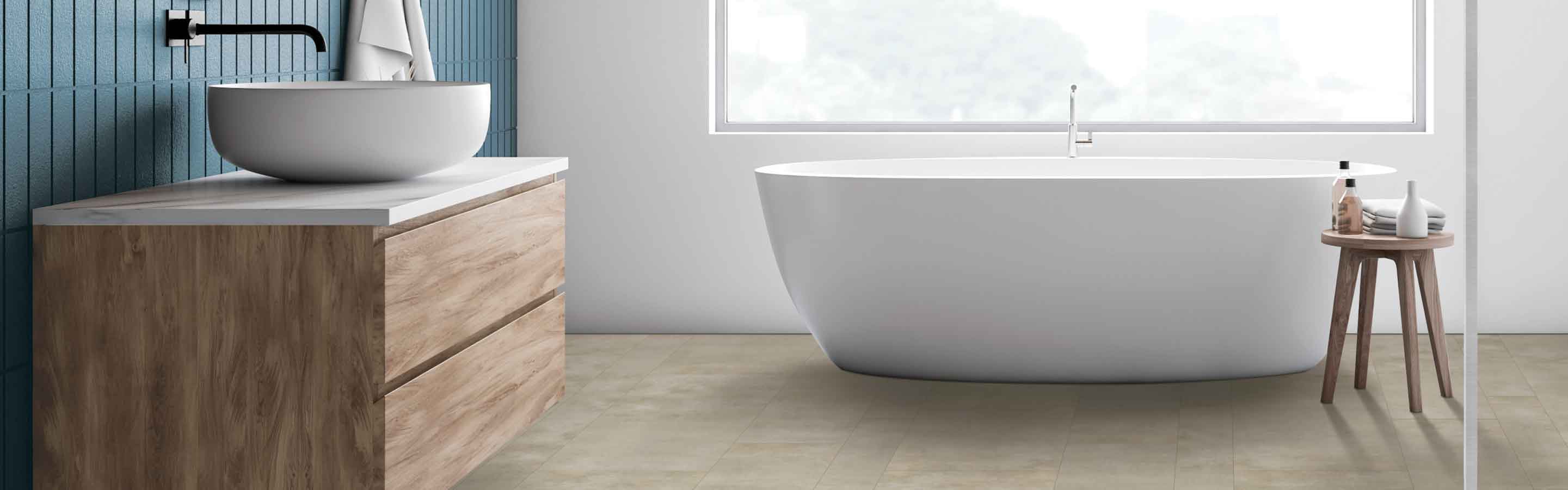 Vinyl in a bathroom with soaking tub and large window